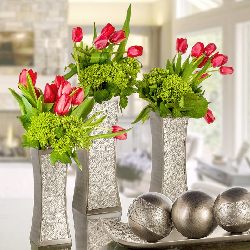 Creative Scents Dublin Silver Vases Set of 3 - Centerpieces for Dining Room Table, Decorative Vases Home Decor Accents for Living Room, Bedroom, Kitchen, Coffee Table Decor - Packaged in Gift Box - Image 2
